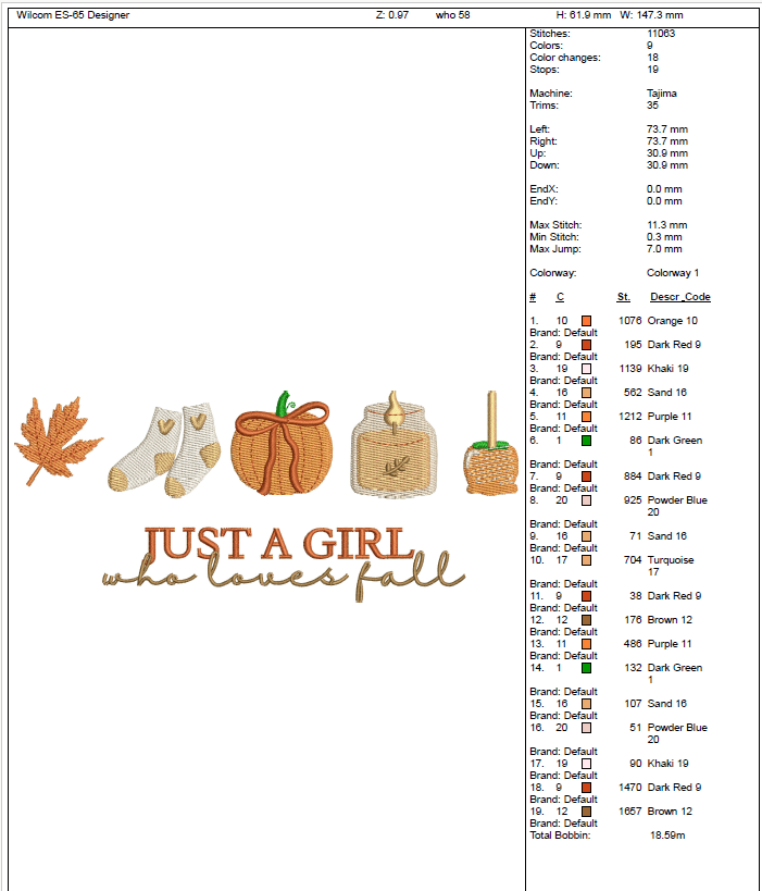 Just A Girl Fall Embroidery File - Twin Flame Custom