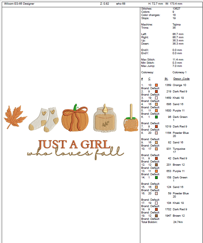 Just A Girl Fall Embroidery File - Twin Flame Custom