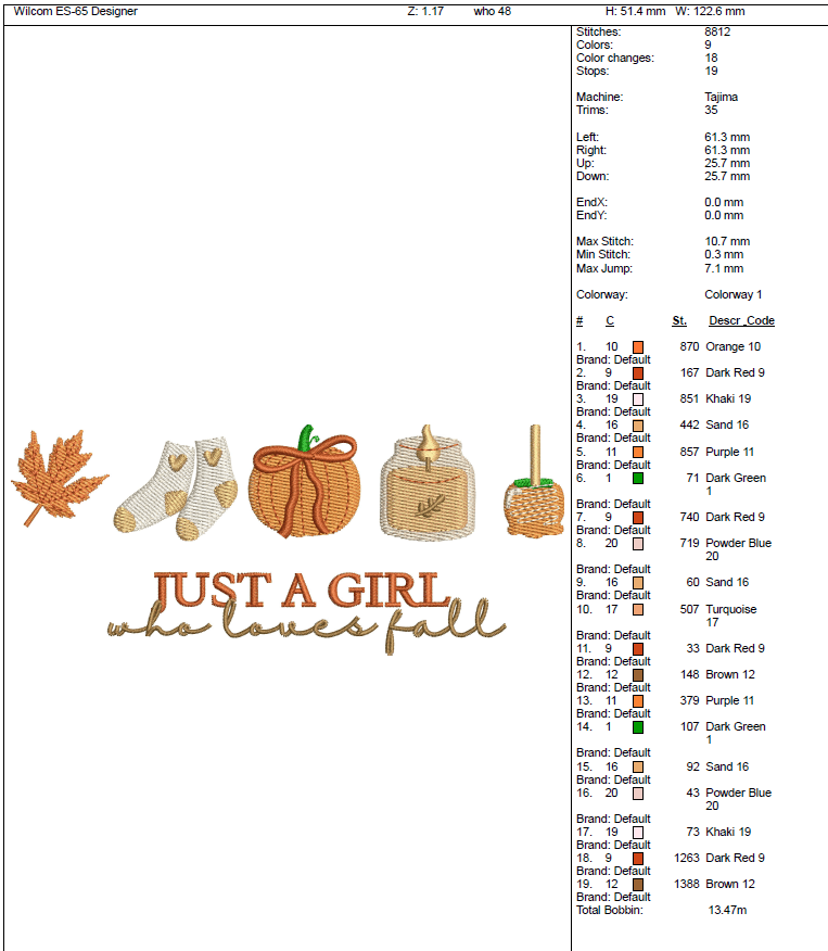 Just A Girl Fall Embroidery File - Twin Flame Custom