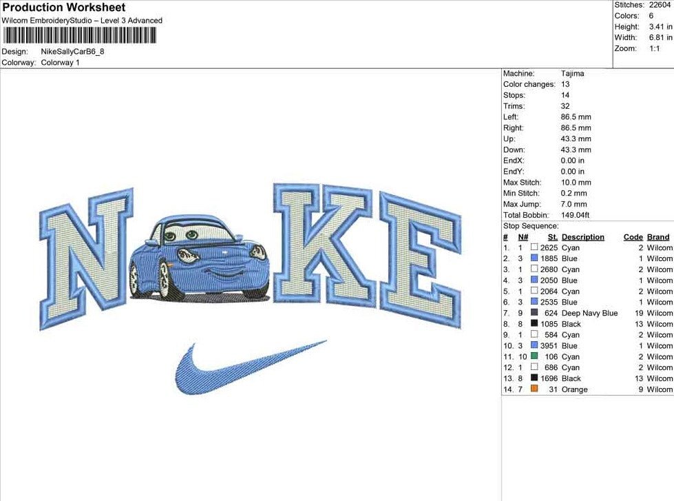 Nike Sally Carrera Embroidery File - Twin Flame Custom