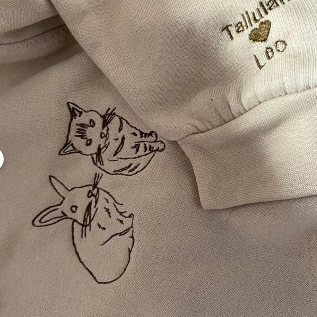 Embroidered Custom Line Art Hoodie - Twin Flame Custom