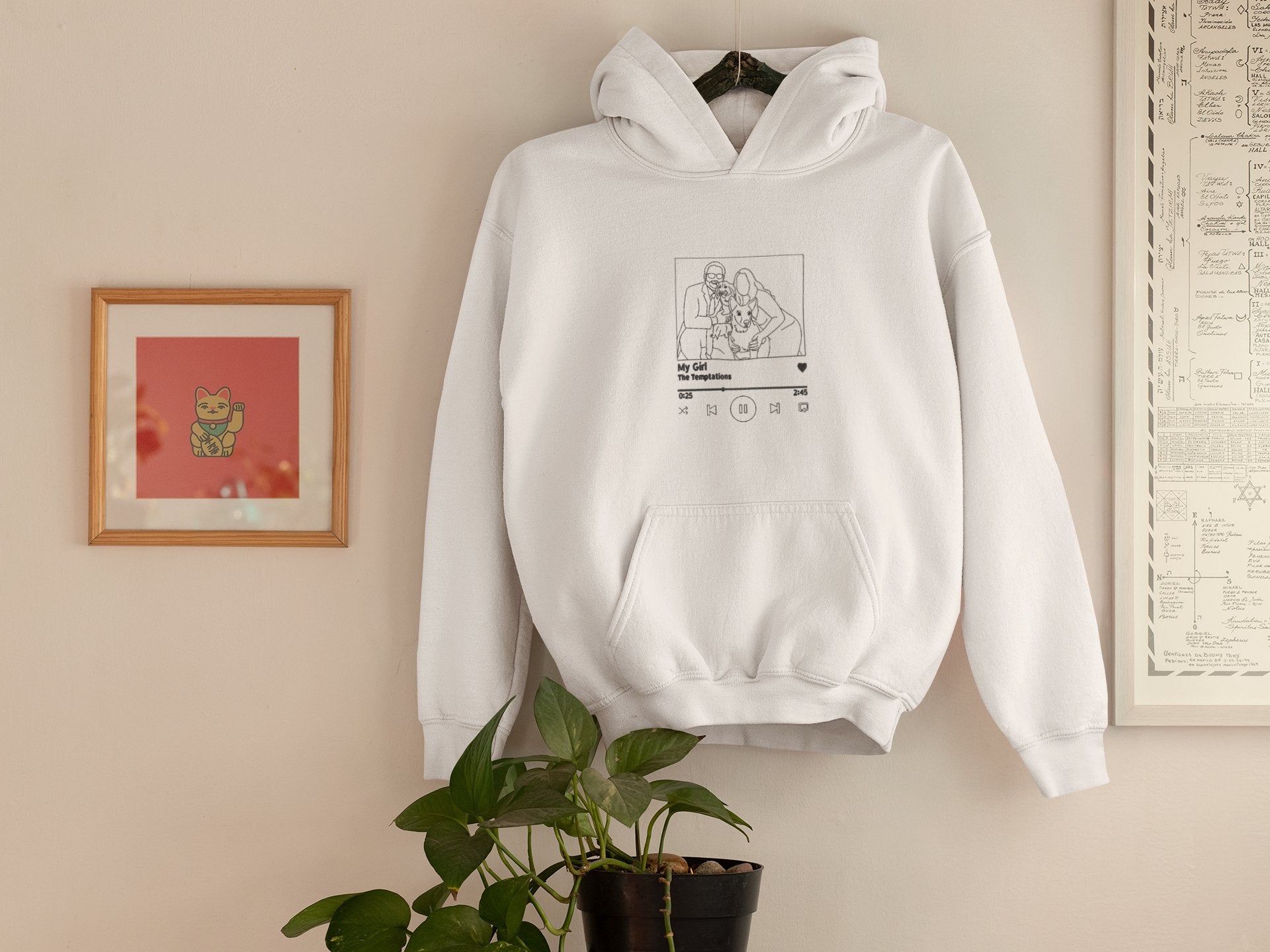 Embroidered Line Art With Song Hoodie - Twin Flame Custom