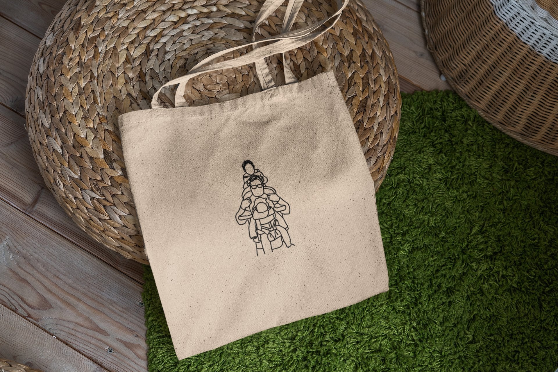 Embroidered TwinFlame© Line Art Tote Bag - Twin Flame Custom