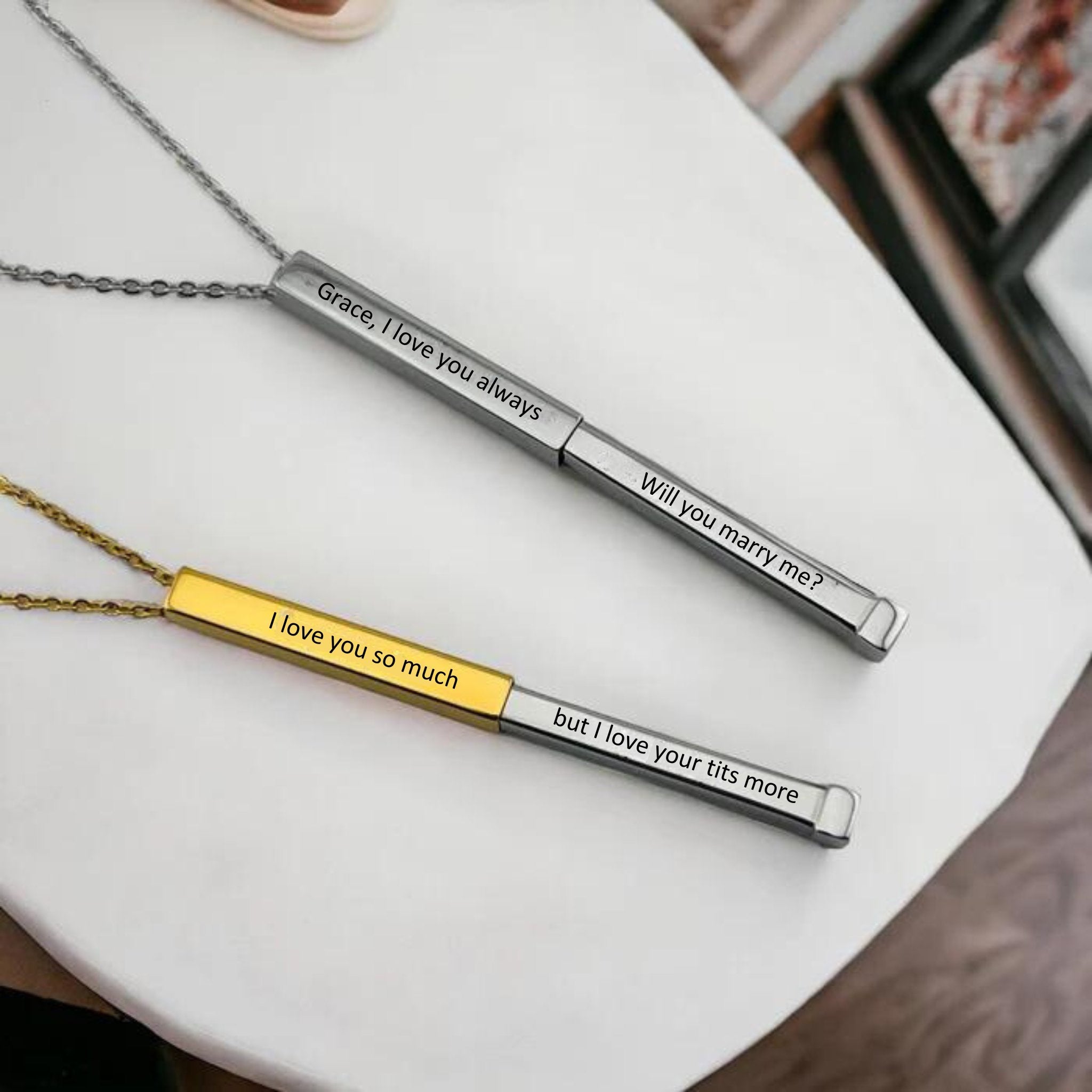 Hidden Secret Message Bar Necklace - Twin Flame Custom