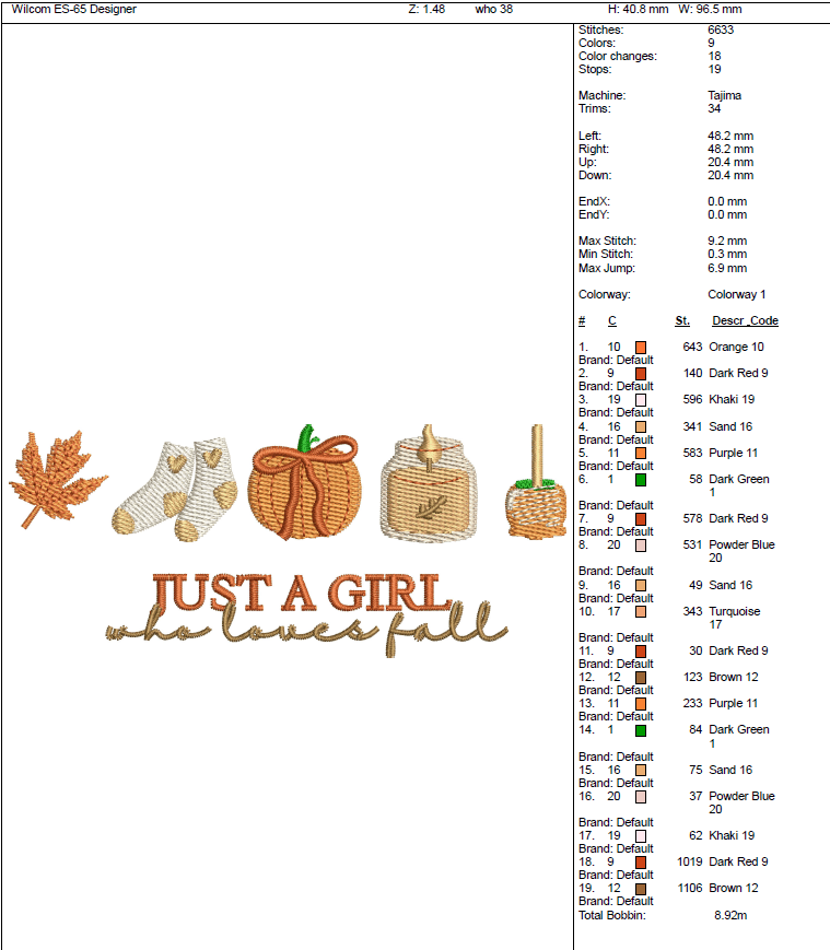 Just A Girl Fall Embroidery File - Twin Flame Custom