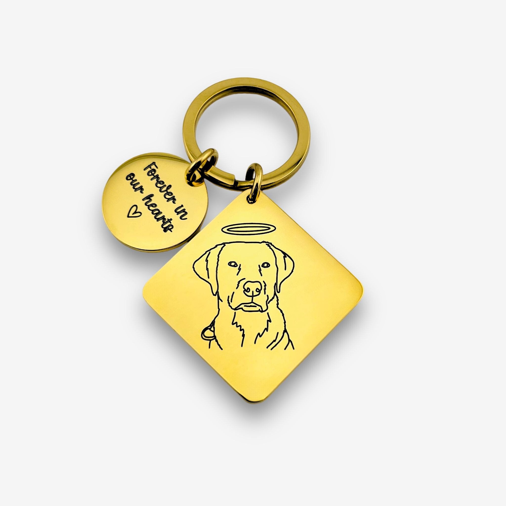 Line Art Memorial Pet Square Keychain - Twin Flame Custom