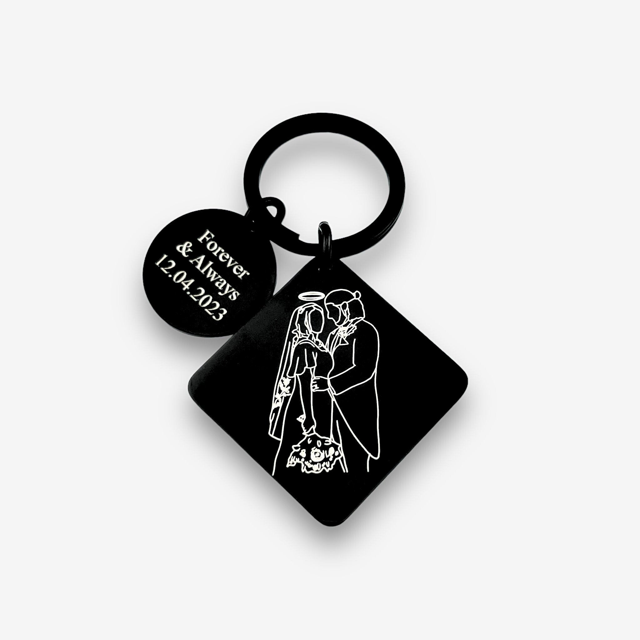 Line Art Memorial Square Keychain - Twin Flame Custom