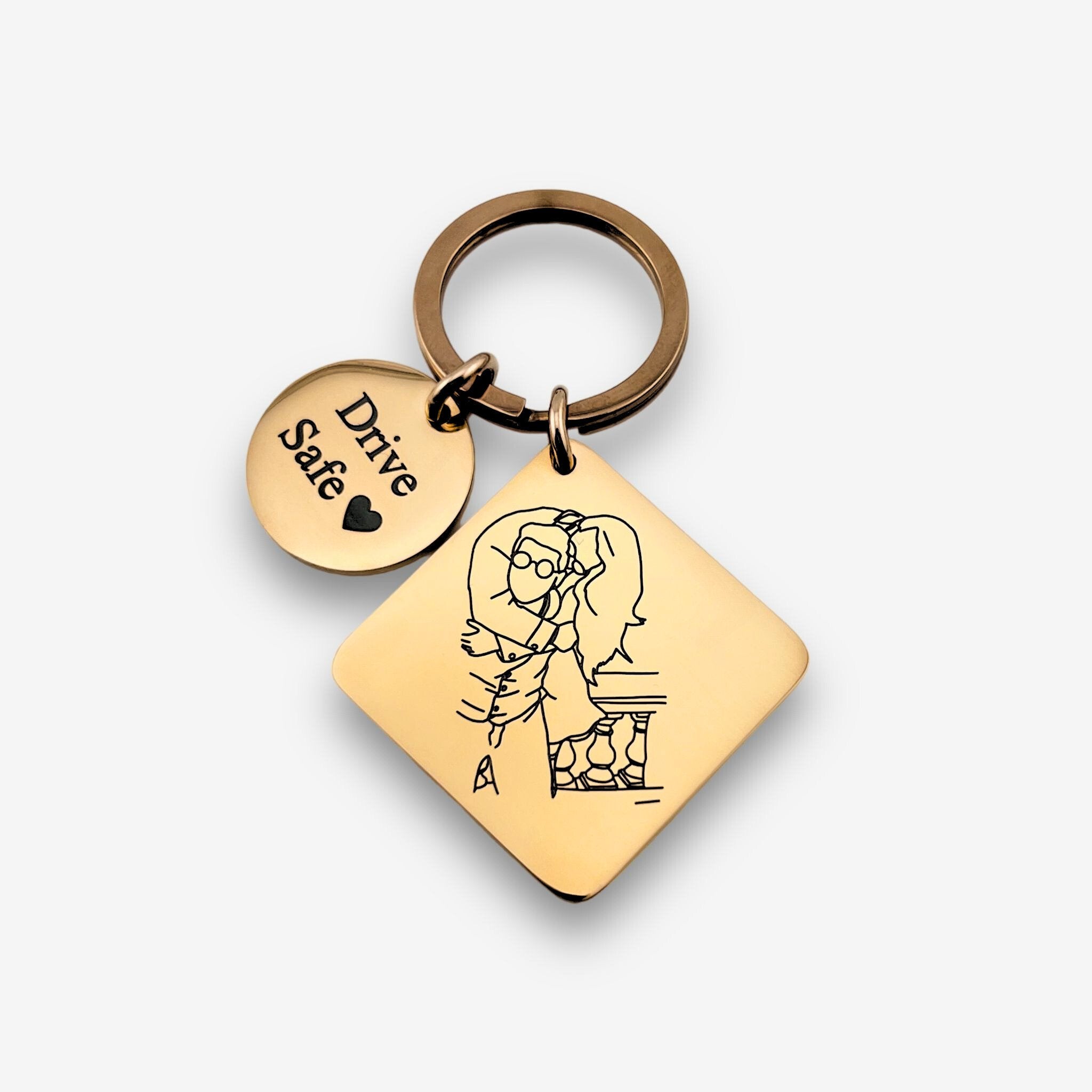 Line Art Square Keychain - Twin Flame Custom