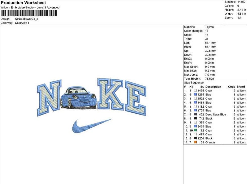 Nike Sally Carrera Embroidery File - Twin Flame Custom